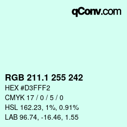 カラーコード: RGB 211.1 255 242 | qconv.com