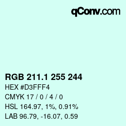 カラーコード: RGB 211.1 255 244 | qconv.com