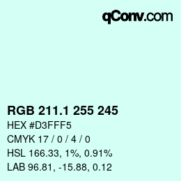 Color code: RGB 211.1 255 245 | qconv.com