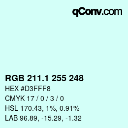 Color code: RGB 211.1 255 248 | qconv.com
