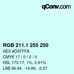 Color code: RGB 211.1 255 250 | qconv.com