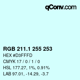 Color code: RGB 211.1 255 253 | qconv.com