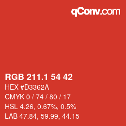 カラーコード: RGB 211.1 54 42 | qconv.com