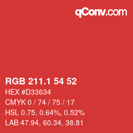 カラーコード: RGB 211.1 54 52 | qconv.com