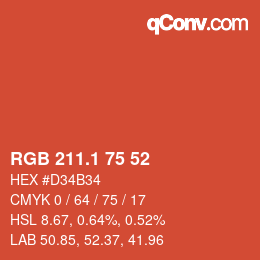 カラーコード: RGB 211.1 75 52 | qconv.com
