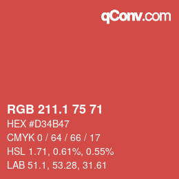 カラーコード: RGB 211.1 75 71 | qconv.com