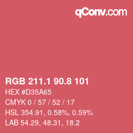 カラーコード: RGB 211.1 90.8 101 | qconv.com