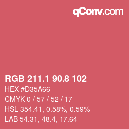 カラーコード: RGB 211.1 90.8 102 | qconv.com