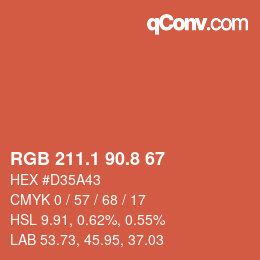 カラーコード: RGB 211.1 90.8 67 | qconv.com