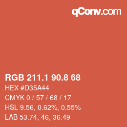 カラーコード: RGB 211.1 90.8 68 | qconv.com