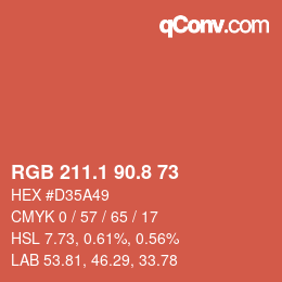 カラーコード: RGB 211.1 90.8 73 | qconv.com