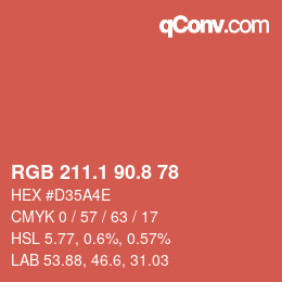 カラーコード: RGB 211.1 90.8 78 | qconv.com