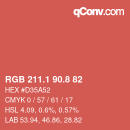カラーコード: RGB 211.1 90.8 82 | qconv.com