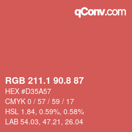カラーコード: RGB 211.1 90.8 87 | qconv.com