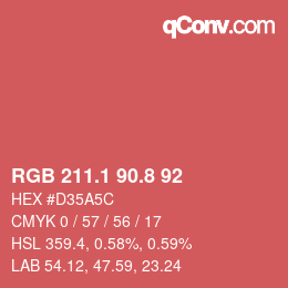 カラーコード: RGB 211.1 90.8 92 | qconv.com