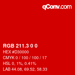 カラーコード: RGB 211.3 0 0 | qconv.com