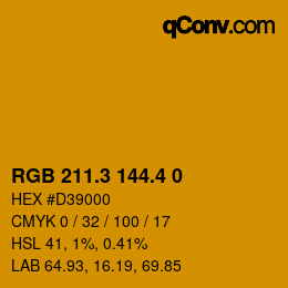 カラーコード: RGB 211.3 144.4 0 | qconv.com