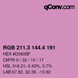 カラーコード: RGB 211.3 144.4 191 | qconv.com