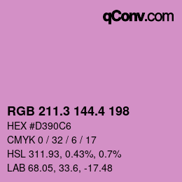 カラーコード: RGB 211.3 144.4 198 | qconv.com