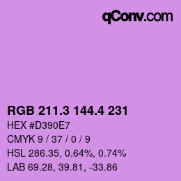 カラーコード: RGB 211.3 144.4 231 | qconv.com