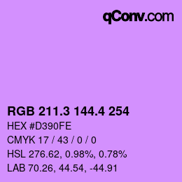 カラーコード: RGB 211.3 144.4 254 | qconv.com