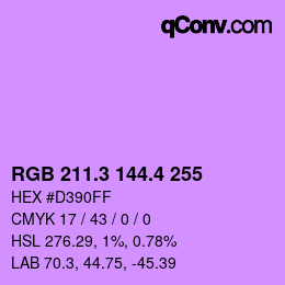 カラーコード: RGB 211.3 144.4 255 | qconv.com