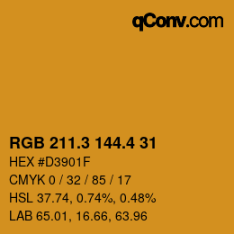 カラーコード: RGB 211.3 144.4 31 | qconv.com
