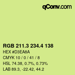 カラーコード: RGB 211.3 234.4 138 | qconv.com