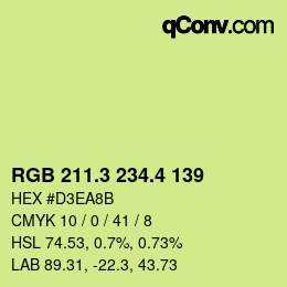 カラーコード: RGB 211.3 234.4 139 | qconv.com