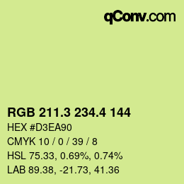 カラーコード: RGB 211.3 234.4 144 | qconv.com