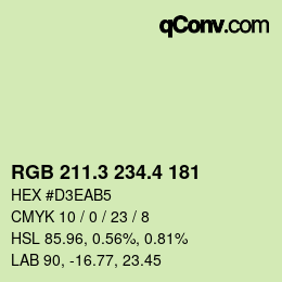 カラーコード: RGB 211.3 234.4 181 | qconv.com