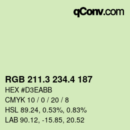 カラーコード: RGB 211.3 234.4 187 | qconv.com
