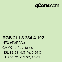 カラーコード: RGB 211.3 234.4 192 | qconv.com