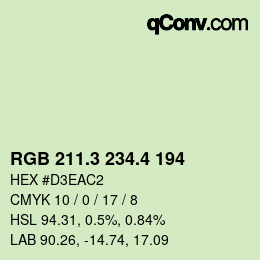 カラーコード: RGB 211.3 234.4 194 | qconv.com