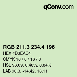 カラーコード: RGB 211.3 234.4 196 | qconv.com