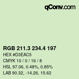 カラーコード: RGB 211.3 234.4 197 | qconv.com