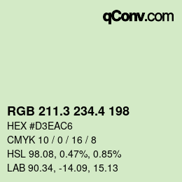 カラーコード: RGB 211.3 234.4 198 | qconv.com