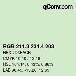カラーコード: RGB 211.3 234.4 203 | qconv.com