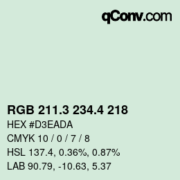 カラーコード: RGB 211.3 234.4 218 | qconv.com