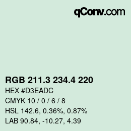 カラーコード: RGB 211.3 234.4 220 | qconv.com