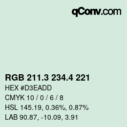 カラーコード: RGB 211.3 234.4 221 | qconv.com