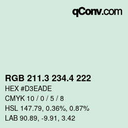 カラーコード: RGB 211.3 234.4 222 | qconv.com