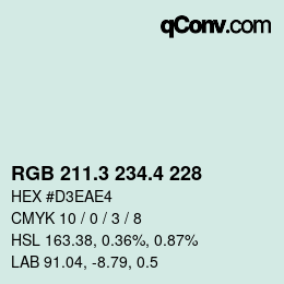カラーコード: RGB 211.3 234.4 228 | qconv.com