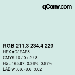 カラーコード: RGB 211.3 234.4 229 | qconv.com