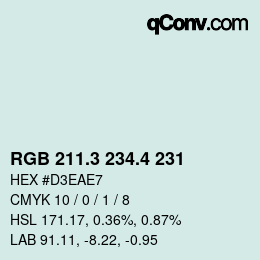 カラーコード: RGB 211.3 234.4 231 | qconv.com