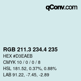 カラーコード: RGB 211.3 234.4 235 | qconv.com