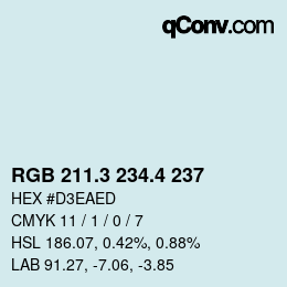 カラーコード: RGB 211.3 234.4 237 | qconv.com