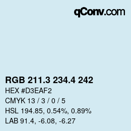 カラーコード: RGB 211.3 234.4 242 | qconv.com
