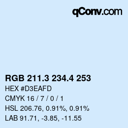 カラーコード: RGB 211.3 234.4 253 | qconv.com