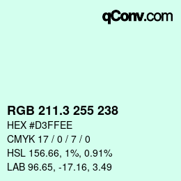 カラーコード: RGB 211.3 255 238 | qconv.com